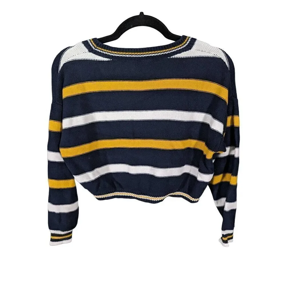 Ijoah Striped Knitted Cardigan, Cropped Long Sleeve V Neck Top Size Small
